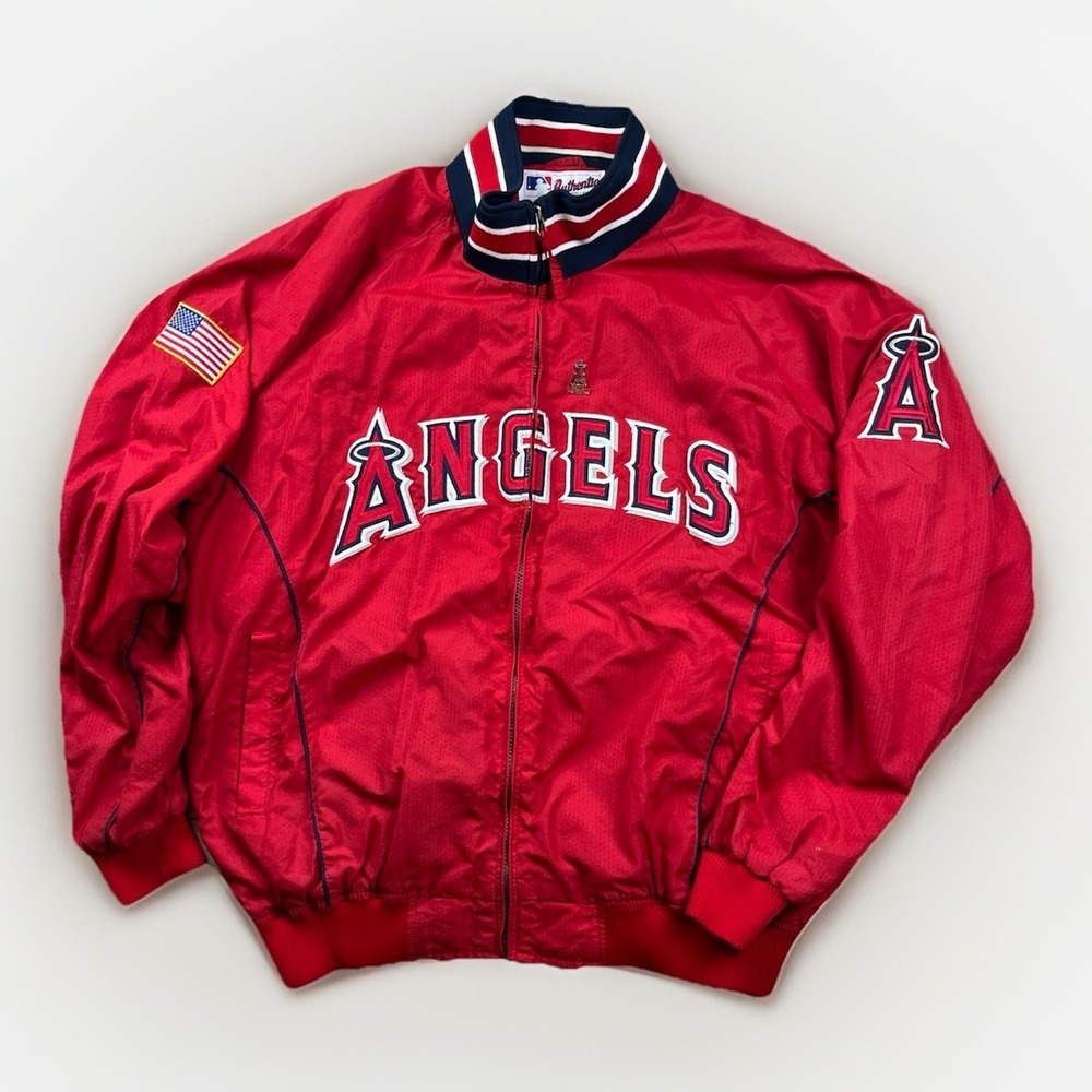 VTG Anaheim Angels Majestic Men's XXL 2XL Authentic Dugout Bomber Jacket MLB Pin